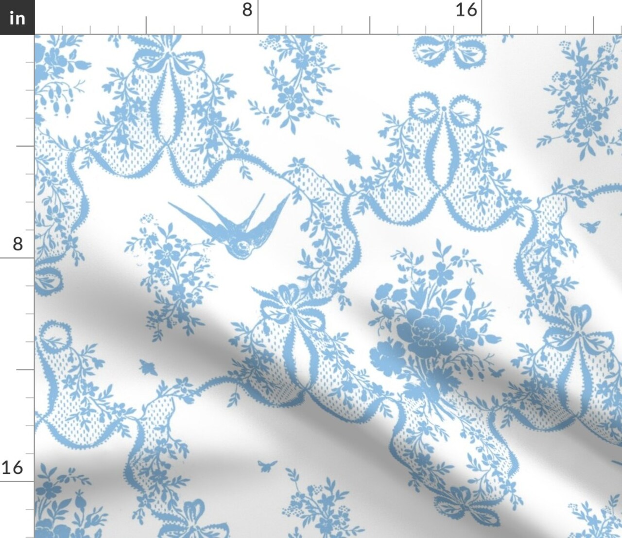 Decorative Toile Floral Birds Pale Blue Damask Botanical Nature Cottage Chic Custom Printed Fabric by Spoonflower Various Fabrics by the Yard or Fat Quarter